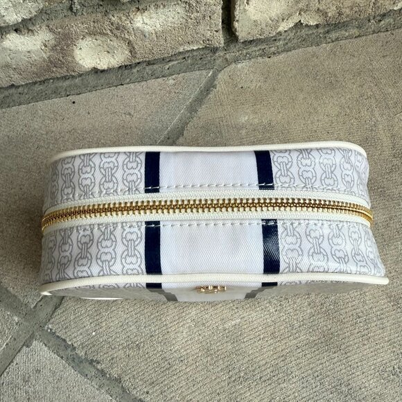 TORY BURCH GEMINI LINK COSMETIC CASE IVORY GEMINI LINK STRIPE 34399 New - Picture 7 of 13